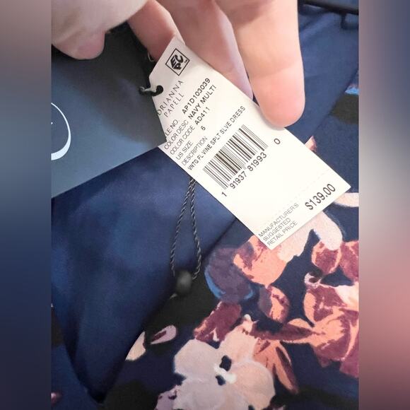 Adrianna Papell NWT blue floral short sleeve dress wedding guest office ruched - Picture 6 of 9